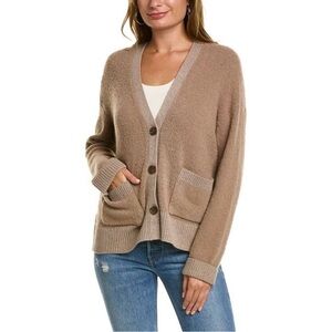 Johnny Was Calme‎ Teddy Bear Wool Alpaca Blend Cardigan Sweater Light Tan Brown